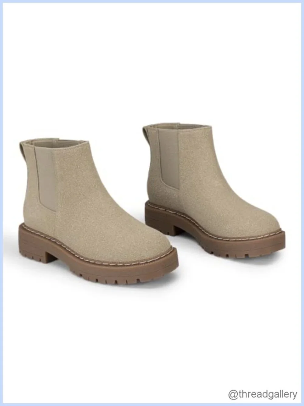 Suede Chelsea Ankle Boots Low Heel Slip On Lug Sole Elastic